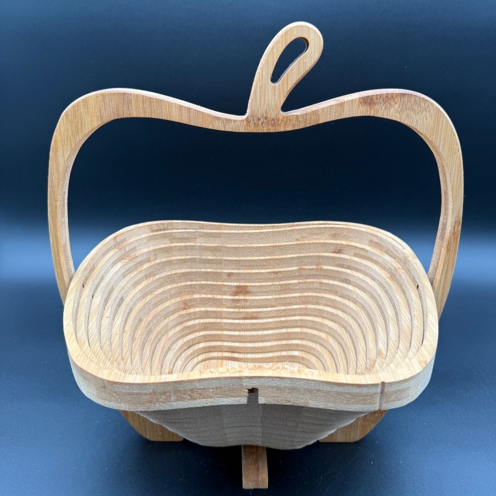 CollapsableApple Basket Wood 11.5 x 10.5in Foldable Fruit Basket